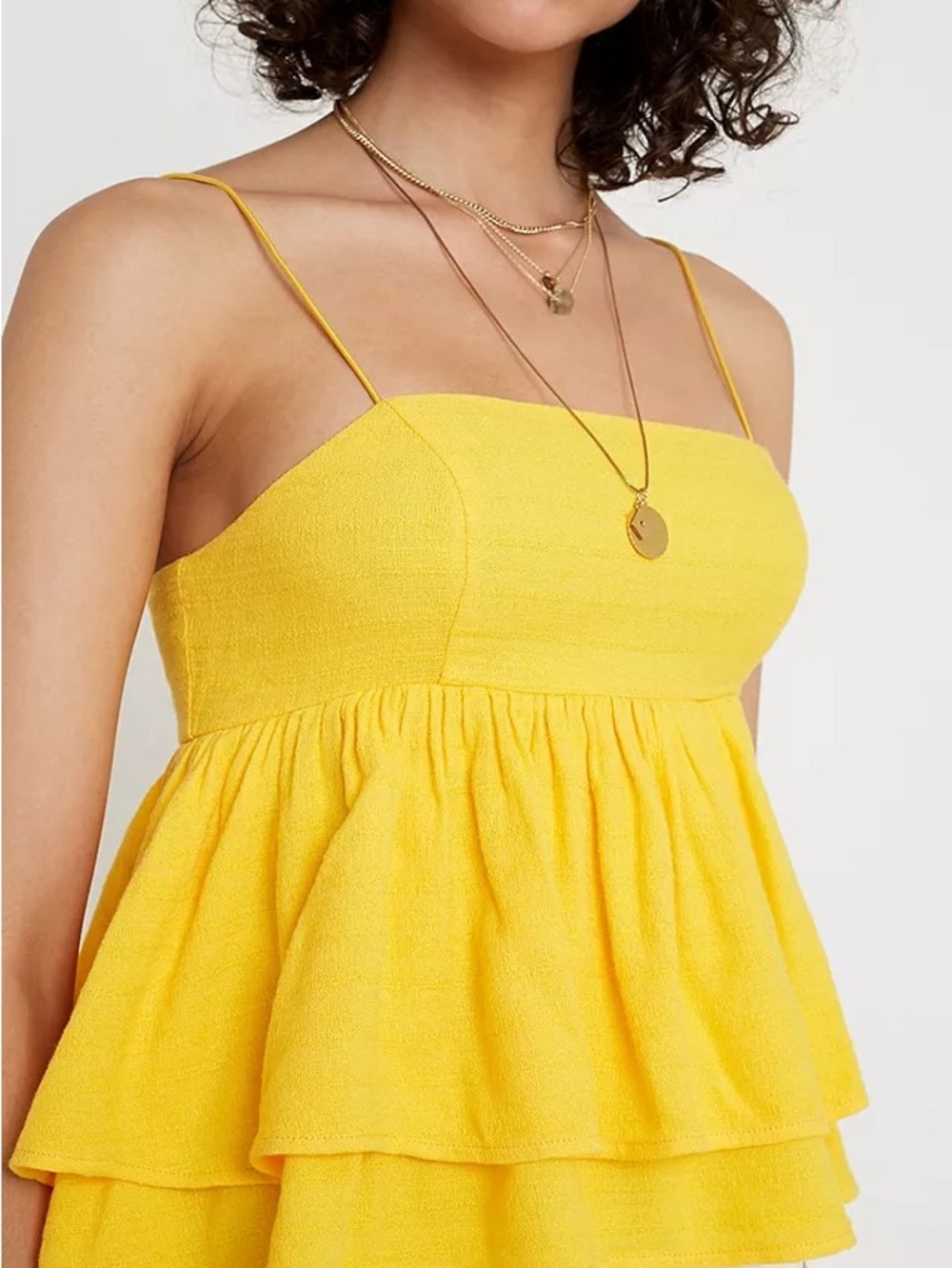 Urban Outfitters Olivia Tiered Ruffled Yellow Babydoll Cami Top